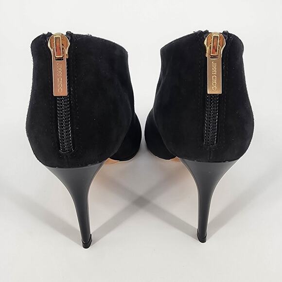 Jimmy Choo Black Suede Ankle Booties with Gold Zipper | Women’s 34.5 (US 4.5) - Picture 4 of 15